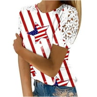 Američka zastava Ženske košulje Casual okrugli izrez čipke patchwork kratkih rukava Tuntic The Trendy