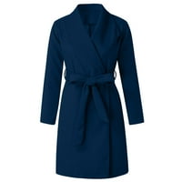 Ženska nejasna fleece rever dugi kaput čvrsta boja Fau Fur topla zimska odjeća jakne plave veličine