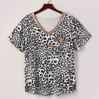 Ženske majice Leopard Print Modni sekfik V-izrez Kratki rukav TEE smeđi XL