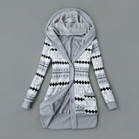 Striped tisak dugih rukava džemper kaput jesen zimski gumb za zatvaranje plišane obloge s kapuljačom