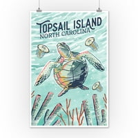 Topsail otok, Sjeverna Karolina, Grafički pastel, morska kornjača