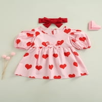 TODDLER Baby Girls Dan Valentinova haljina ruffle rukave Ljubavna haljina za ispis srca Ležerne prilike