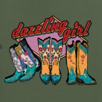 Divlji Bobby Dazzling Girl Western Print Cowgirl Boots Vintage Pisma Pop kultura Muškarci Tee, Vojno
