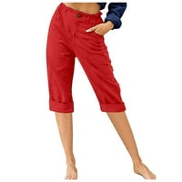 Capri pantalone za žene Ljeto Ležerne prilike Capri gamaše Lagano visoke rastezljetne pantalone s džepovima