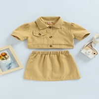 GENUISKIDS Toddler Kid Baby Girl Ljetna odjeća Set Kids Fashion Rever Dugme Majica Top elastične strukove