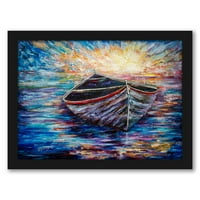 Americanflat drveni brod na izlasku sunca od strane Olena Art Crni okvir Zidna umjetnost