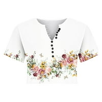 Ženske košulje Ljeto Modni modni V-izrez Casual Top Loose Print Basic Tees Majice Bluze Bijeli C XXL,