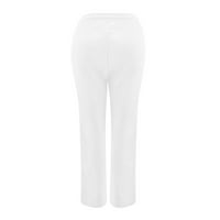 Growesty Ženske hlače za čišćenje Žene Ležerne prilike pamučne i posteljine čvrste vuče elastične struke duge ravne hlače