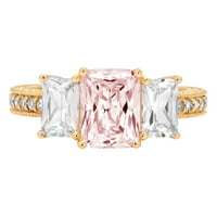 3,61ct smaragdni rez ružičasti simulirani dijamant 14k žuto zlato graviranje izjava godišnjica angažman
