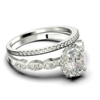 Art Deco 2. Carat ovalni rez Diamond Moissanite Classic Angažman prsten, halo vjenčani prsten u srebru s 18k bijelim zlatnim poklopnjem za nju, mladenku, odgovarajući bend