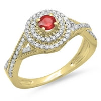 Zbirka dazzlingock 14k okrugli rez Ruby & White Diamond Crossover Swirl Bridal Halo Angažman prsten,