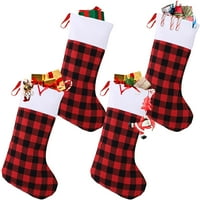 Božićne čarape Plaid Snowflake sjaj Ispis platna Kamin Viseći Xmas Čarape