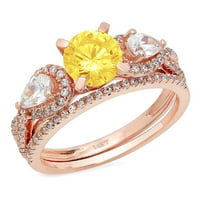 1. CT sjajan okrugli rez simulirani žuti dijamant 14k Rose Gold Solitaire sa akcentima Bridal Set SZ