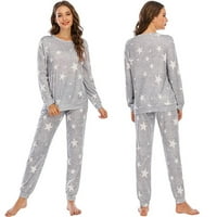 Ženski saloni setovi dame pidžama Postavite okrugli izrez zvjezdane duge rukave gornje i hlače PJ setovi,