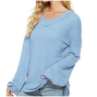 Shomport Ženski džemperi s dugim rukavima s dugim rukavima padaju Ležerni labavi rebrasti pleteni pulover