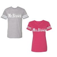 Gospodin gospođa Brown Unise Par koji odgovara pamučnom dresu stil majica kontrastne pruge na rukavima