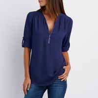 Cleance Ženske bluze Dressy V-izrez Čvrsta polovina Zip Casual Women Modne bluze za lakvice, mornarice,