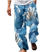 Zkozptok Muške Hawiian Print Ljetne hlače Ležerne prilike 3D Print Elastični struk ravne pantalone,