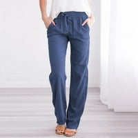 Aloohaidyvio pantalone za žene, ženske ležerne čvrste poteze elastične struke duge ravne hlače
