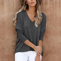 Ležerne prilike dugih rukava za žene za žene izrez za posadu Labavi fit trendi bluze elegantni vrhovi pulover