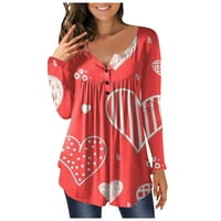 Žene Ljubavne srčane majice s dugim rukavima grafičke majice od srčanog tiska Valentinovo, tunički vrhovi