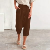 LISINGTOOL pantalone za žene Ženske koženske hlače Prednje tipke prema gore struk hlače Ležerne pantalone