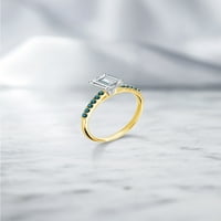 Gem Stone King 10k žuti zlatni prsten sa bijelim zlatnim zupčanim prstima plavi dijamantski set s moissineom
