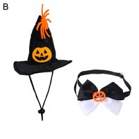 Sretan datum novog šešira za Halloween i luk ovratnik, bundeve uzorak mačja šešir set Halloween Pet Costum