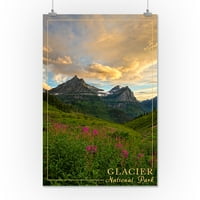 Nacionalni park Glacier, Montana, zalazak sunca i cvijeće, granica