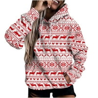 Božić Western Hoodie ženski smiješni reindeer Xmas duge pulover dugih rukava vintage s kapuljačom džemper
