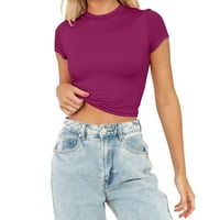 Ljetne ženske žene T-majice Modni kratki rukav Slatki usevi na vrhu Casual Basic Crewneck Slim Fit majice