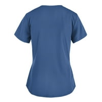 Penskeiy Women kratki rukav V-izrez V-izrez Radna uniforma Pokretni bluza SOLID COLOR Džepne boje Tenkovi