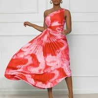 Ljetne haljine za žene plus veličine ljeto tiskanje jedno ramena rukavica s rukavima duga haljina narančasta