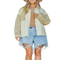 Allshope Ženska jakna za sjeme suanske košulje Casual Tweed Patchwork gumb niz traper jaknu sa džepovima