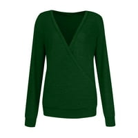 Ženski pleteni duboki V-izrez dugih rukava prednji labavi džemper pulover Jumper Green XXL