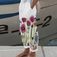 Farstey pamučne platnene pantalone za žene elastični džepovi visokih struka Sobni fit hlače cvjetni
