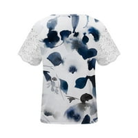 RUHIKU GW Ljetne košulje za žene Modni ispisani čipka V-izrez kratki rukav TOP bluza Casual Labave majice