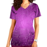 Oalirro kratki rukav V izrez Grafički print Halloween Top za žene Purple-XL