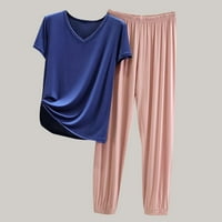 Shompport Dvije odijelo za žene pidžame postavlja kratke majice s kratkim rukavima široke noge duge