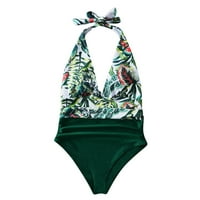 Kupaći kostimi Zermoge Womens, ženski modni seksi list ispis V-izrez jedan kupaći kostim bikini