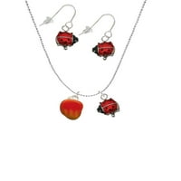 Delight nakit Silvertone 3-D Enamel Mango Red Lucky Ladybug ogrlice i viseći naušnice