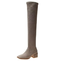 Ketyyh-Chn Cipele Ženske čizme niske pete visoko preko koljena ravne zimske čizme Beige, 40