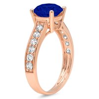 2.18ct okrugli rez simulirani plavi safir 14K ružičasto zlatne obljetnice za angažman prsten 4