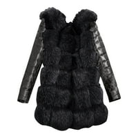 Petort Women s kapuljačom otvorene prednje kardigan nejasne jakne topli zimski kaput crni, m