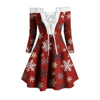 Sayhi Women Vintage Casual Sning Print Dugi rukav Božić sa pamučne maxi haljine za žene ljeto