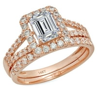 1. CT smaragdni rez pravi prirodni dijamant VS1-VS I-J 14K Rose Gold Halo Angagement Wedding Bridal