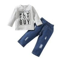 Dadaria Baby odjeća 1-5T Toddle Baby Kids Boys Ispis pulover vrhove + ripped traperice Postavi odjeću