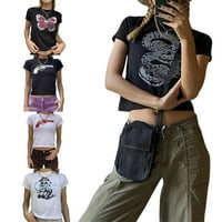 Bikopu Žene Y2K usjev 90-ovi Vintage kratki rukav Tee vrhovi grafički ispis Grunge majica Slim Fit Fashion