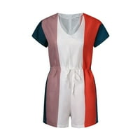 HWMODOU WOMENS Jumpsuits Solid Color V izrez kratki rukav modni labavi vučni trak za žene za žene