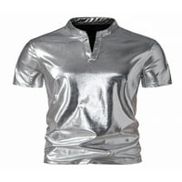 Avamo Muškarci Ljetni vrhovi Henley Neck T majice The Sequin majica Muška vodena otpornost na bazični tee Clubwear bluza srebrni m